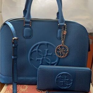 Blue Designer Handbag and Wallet Set